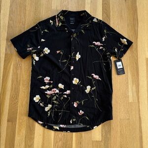 RVCA Mens Lazarus Floral Short Sleeve Button Up Shirt, Medium